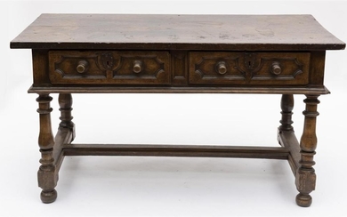 A SPANISH WALNUT SIDE TABLE WITH TWO DRAWERS, 83CM H X 154CM L X 77CM D