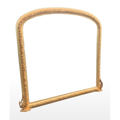 A VERY FINE GILT OVERMANTLE MIRROR, of arched form, mirror w...