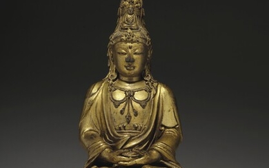 A VERY RARE GILT-BRONZE FIGURE OF SEATED GUANYIN, 17TH-18TH CENTURY