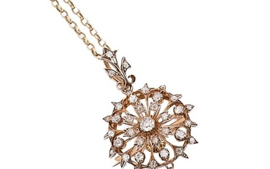A Victorian diamond set pendant/brooch and modern chain