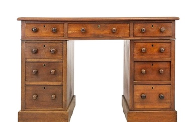 A Victorian mahogany pedestal desk. With an arrangement of n...