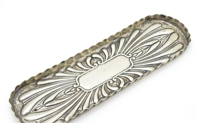 A Victorian silver pen dish / tray with embossed decoration ...