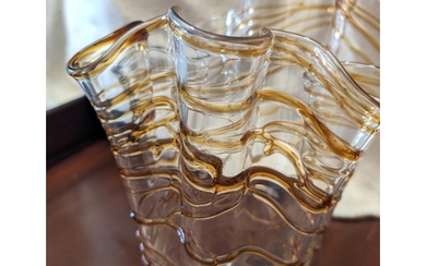 A Vintage Modernist Yellow Murano Handkerchief Glass Vase 19...