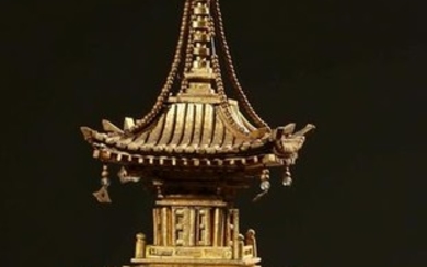 A WOOD GOLD LACQUER PAGODA