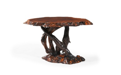 A YEW, BURR WOOD AND ROOT WOOD TABLE, 20TH CENTURY