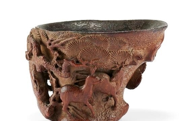 A bamboo 'deer and pine' libation cup