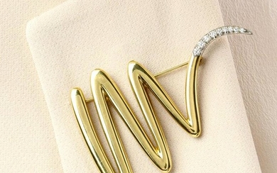 A brilliant-cut diamond terminal squiggle brooch, by