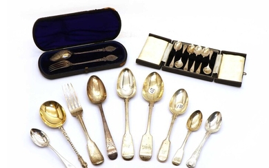 A cased Victorian fork and spoon set