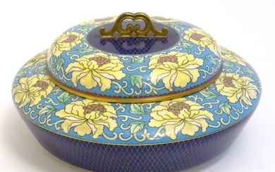 A cloisonne pot and cover of circular form with floral