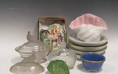 A collection of glass and cermiac wares to include moulded glass and cermaic shells, Copeland food