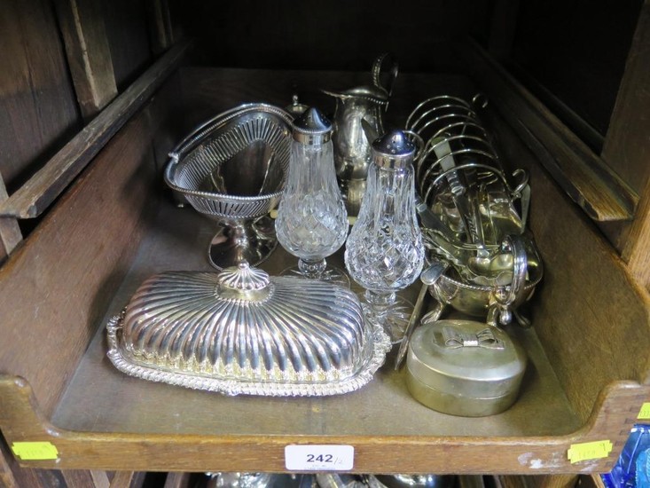 A collection of silver plate, including a three piece tea se...