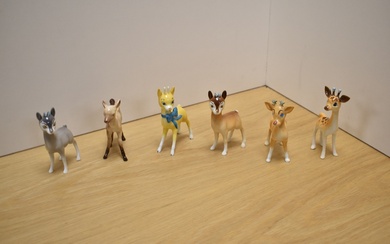 A collection of six Beswick Pottery small wild animal studies, comprising Fawn 100b, Chamoix x2