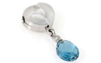 A diamond and aquamarine pendant in the shape of a heart set...