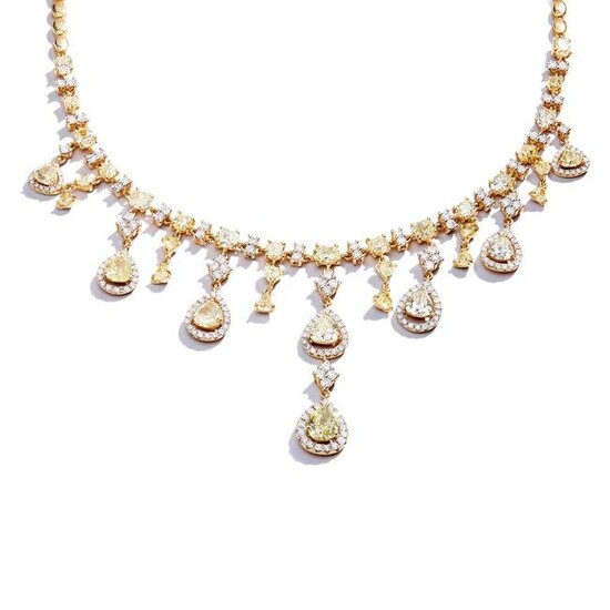 A diamond and coloured diamond fringe necklace