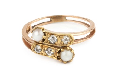 A diamond and split pearl dress ring, of crossover design,...