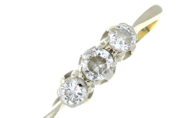 A diamond three-stone ring.