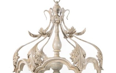 A distressed white painted hall lantern chandelier