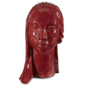 A glazed earthenware head Adele Wayland, 1937 Red glazed...