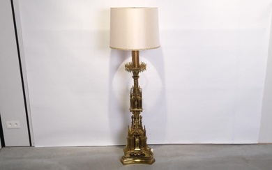 A large Gothic revival church candlestick lamp