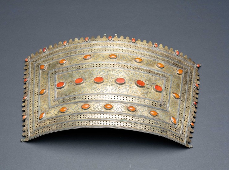 A large and impressive gilded silver pectoral ornament-Turkmenistan - 1880-1920