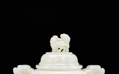 A large white jade incense burner and cover, Qing dynasty,...