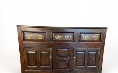 A late 17th century oak dresser base The rectangular moulde...