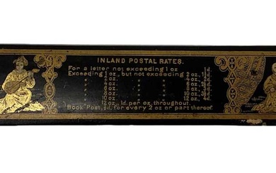 A late 19th century Chinoiserie lacquered postal rates rule, length...