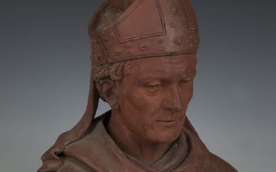 A late 19th/early 20th century Continental terracotta head and shoulders bust of a cardinal, height