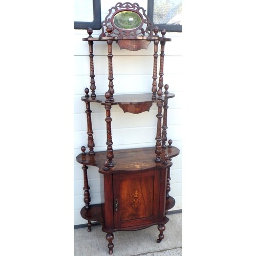 A late Victorian inlaid walnut whatnot, 158cm tall
