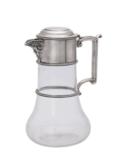 A late Victorian silver mounted clear glass claret jug by J. B. Carrington