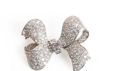 A mid-20th century diamond ribbon bow brooch
