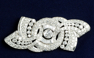 A mid 20th century platinum vari-cut diamond brooch.