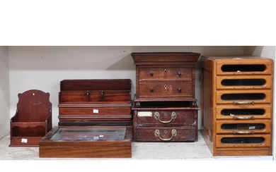 A mixed lot to include oak haberdashers style drawers with g...