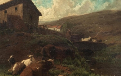 A mountainous and bucolic landscape, 18thC, 25,5 x 34,5 cm