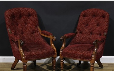 A near pair of William IV rosewood library chairs, in the ma...