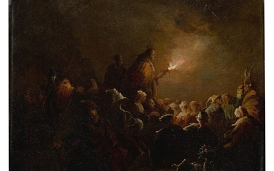 A nighttime scene with witchcraft, lit by torchlight, Spanish School, circa 1800