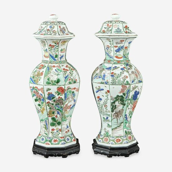 A pair of Chinese famille verte-decorated vases