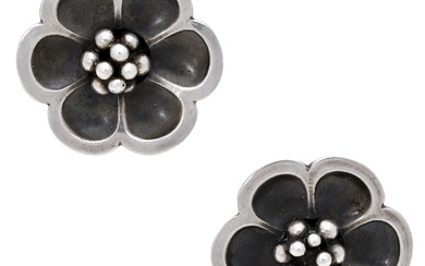 A pair of Danish silver ear studs by Georg Jensen, each realistically...