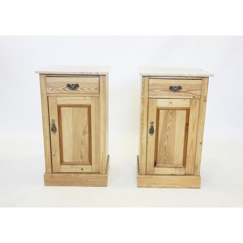 A pair of Victorian pine bedside cupboards, later constructe...