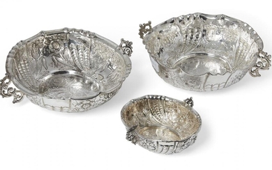 A pair of Victorian silver twin handled bowls, London, c.1886,...