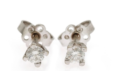 A pair of diamond ear studs each set with a brilliant-cut diamond, totalling app. 0.36 ct., mounted in 14k white gold. (2)