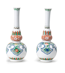 A pair of famille verte double-gourd vases