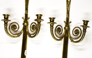 A pair of large gilt brass candle wall lights, L. 68cm.