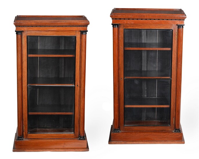 A pair of mahogany and partridge wood pier cabinets in 19th century style