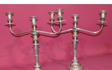 A pair of silver plated 3-light, 2-branch candelabras with s...