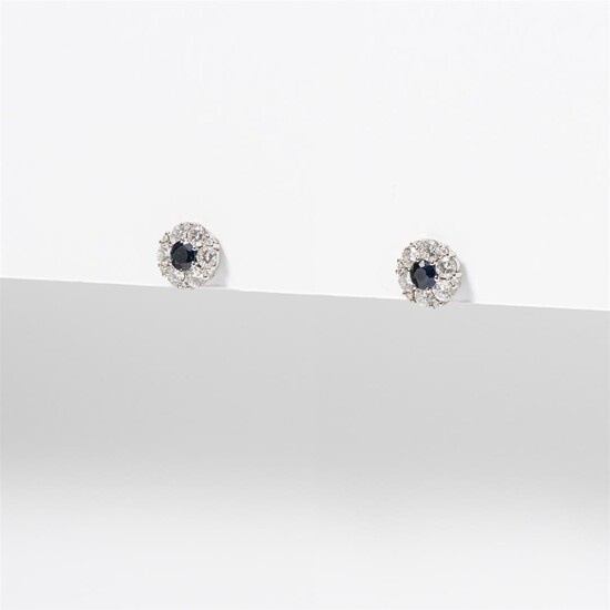 (-), A pair of white gold sapphire and...