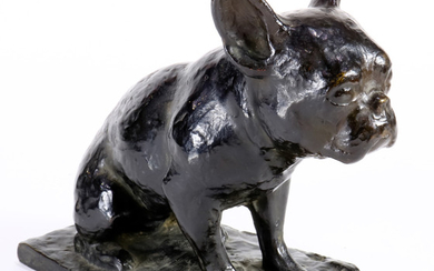 A patinated bronze figural sculpture of a French Bulldog
