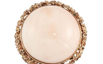 A pink coral bombe ring, the polished...