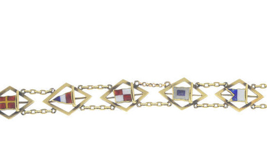 A poly-chrome enamel bracelet, with flag motif.