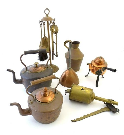 A quantity of brass and copper items, to include copper